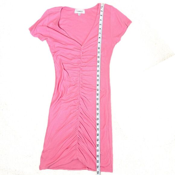 L Space Lani Pink Guava Ruched Mini Short Sleeve Stretch Dress Medium - Picture 9 of 9